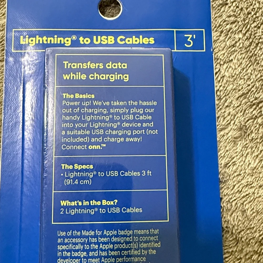 Onn Running White Lightning to USB Cable Set